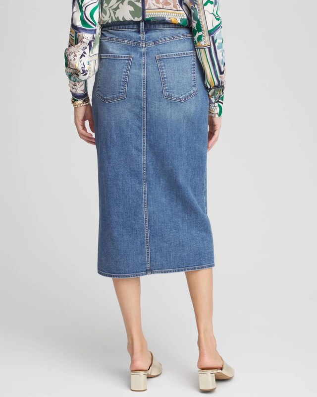 High-Rise Midi Stretch Denim Skirt - image 3